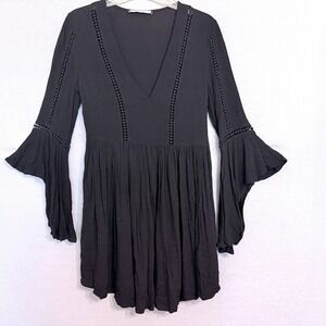 Catch Stitch Women's Boho V-Neck Bell Sleeve Mini Dress Size S Whimsigoth Indie